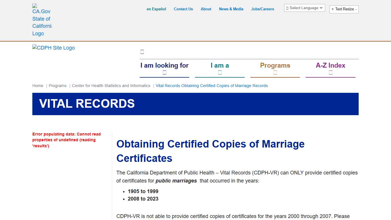 Vital Records Obtaining Certified Copies of Marriage Records